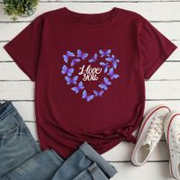 Short-sleeved Butterfly Heart Alphabet Print Loose Casual T-shirt main image 8