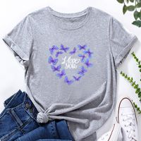 Short-sleeved Butterfly Heart Alphabet Print Loose Casual T-shirt main image 9