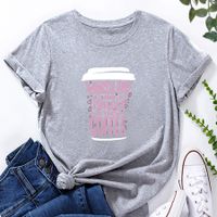 Short-sleeved Cup Letters Print Loose Casual T-shirt main image 6