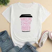 Short-sleeved Cup Letters Print Loose Casual T-shirt sku image 1