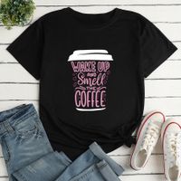 Short-sleeved Cup Letters Print Loose Casual T-shirt sku image 5