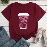 Short-sleeved Cup Letters Print Loose Casual T-shirt sku image 13