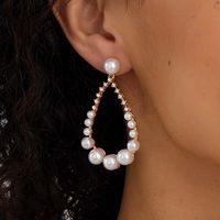 Fashion Alloy Rhinestone Pearl Water Drop Long Earrings Wholesale main image 1