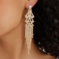 New Copper Electroplating 18k Gold Inlaid Rhinestones Tassel Long Tree Earrings main image 1