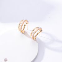 Retro Copper Material Electroplating 18k Gold C-shaped Pearl Earrings main image 4