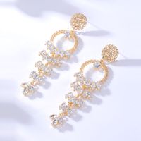 Fashion Copper Electroplating 18k Gold Inlaid Rhinestone Snow Ice Flower Tassel Long Earrings main image 4