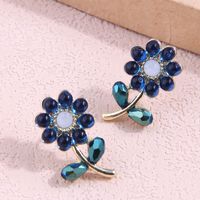 Korean Fashion Blue Crystal Flower Female Stud Earrings sku image 1