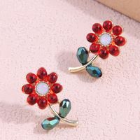 Korean Fashion Sweet Crystal Flower Female Stud Earrings main image 2