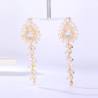 Fashion Copper Electroplating 18k Gold Inlaid Rhinestones Firework Tassel Long Earrings main image 3