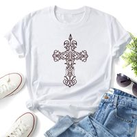 Cross Flower Pattern Printing Short-sleeved Slim Round Neck T-shirt main image 3