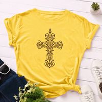 Cross Flower Pattern Printing Short-sleeved Slim Round Neck T-shirt main image 4