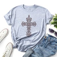 Cross Flower Pattern Printing Short-sleeved Slim Round Neck T-shirt main image 6