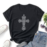 Cross Flower Pattern Printing Short-sleeved Slim Round Neck T-shirt main image 7