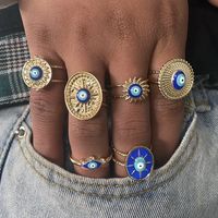 Retro Ethnic Style Sun Blue Devil Eye Geometric Alloy Open Ring main image 2