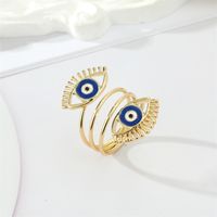New Oil Dripping Blue Adjustable Exaggerated Devil's Eye Alloy Ring Female main image 3