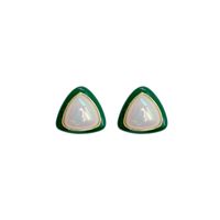 Fashion Retro Triangle Green Pearl Female Geometric Alloy Stud Earrings main image 6