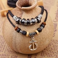 Retro Anchor Pendant Leather Rope Braided Necklace main image 4