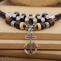 Retro Anchor Pendant Leather Rope Braided Necklace main image 5