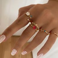 Fashion Open Alloy Gold-plated Flowers 4-piece Ring Set Female main image 1