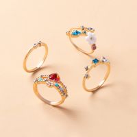 Fashion Open Alloy Gold-plated Flowers 4-piece Ring Set Female main image 4