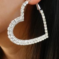 Fashion New Heart-shaped Full Diamond Open Metal Earrings main image 3