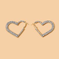 Fashion New Heart-shaped Full Diamond Open Metal Earrings main image 4