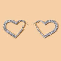 Fashion New Heart-shaped Full Diamond Open Metal Earrings main image 5