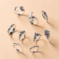 Retro Black Gemstone Snake Flower Boho Knuckle Ring Nine-piece main image 3