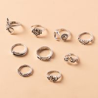 Retro Black Gemstone Snake Flower Boho Knuckle Ring Nine-piece main image 4