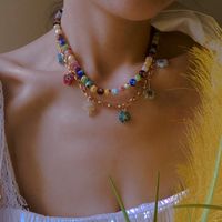 Simple Colorful Glazed Flower Hand-beaded Necklace main image 5