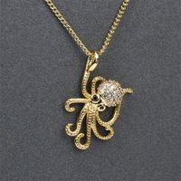 Fashion Octopus Pendant Copper Inlaid Zircon Gold-plated Necklace main image 4