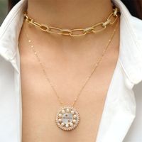 Fashion Mama Round Shell Pearl Pendant Copper Inlaid Zircon Gold-plated Necklace main image 2