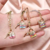 New Copper Gold Plated Multicolor Oil Drip Key Lock Necklace main image 3
