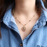 Fashion Devil Eye Round Hollow Copper Inlaid Zircon Gold-plated Necklace main image 2