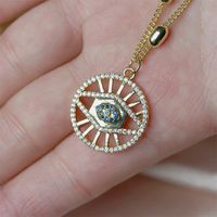 Fashion Devil Eye Round Hollow Copper Inlaid Zircon Gold-plated Necklace main image 3
