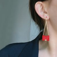 Fashion Tassel Metal Small Bag Shaped Long Metal Earrings main image 1