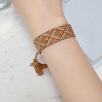 Retro Fashion Color Matching Plaid Fringed Coffee Color Bracelet main image 2