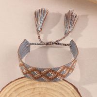 Retro Fashion Plaid Pattern Ribbon Woven Tassel Bracelet main image 3