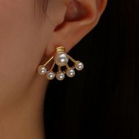 Boucles D&#39;oreilles En Alliage Demi-cercle Simple Perle Incrustée De Mode main image 1