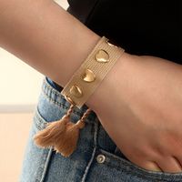 Fashion Simple Solid Color Woven Ribbon Heart-shaped Metal Bracelet main image 2