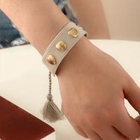 Fashion Simple Solid Color Woven Ribbon Heart-shaped Metal Bracelet main image 5
