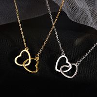 Korean Style Double Heart Stitching Interlocking Necklace main image 1