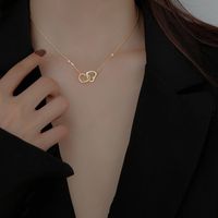 Korean Style Double Heart Stitching Interlocking Necklace main image 3