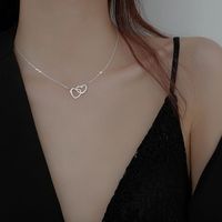 Korean Style Double Heart Stitching Interlocking Necklace main image 4