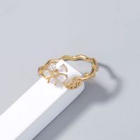 Fashion Geometric Zircon Flower Leaves Copper Opening Adjustable Ring main image 3