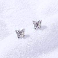 Simple Retro Micro-inlaid Zircon Mini Butterfly Animal Shape Small Copper Stud Earrings main image 5