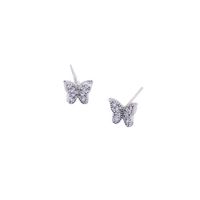 Simple Retro Micro-inlaid Zircon Mini Butterfly Animal Shape Small Copper Stud Earrings main image 6