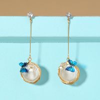 Simple Tassel Pearl Butterfly Flower Ladies Metal Earrings main image 4