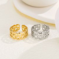 Woven Pattern Titanium Steel Plated 14k Real Gold Open Couple Ring main image 1