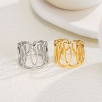 Fashion Stainless Steel 14k Real Gold Plated Hollow Circle Open Ring Female main image 4